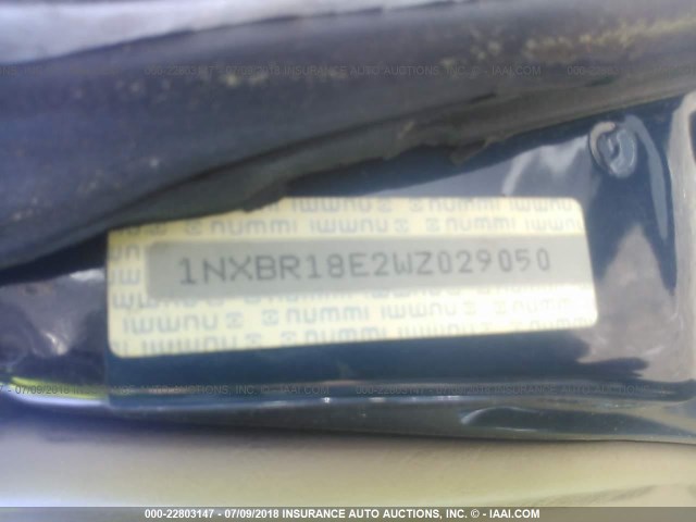 1NXBR18E2WZ029050 - 1998 TOYOTA COROLLA VE/CE/LE GREEN photo 9