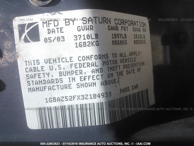 1G8AZ52FX3Z184933 - 2003 SATURN ION LEVEL 2 紫色 照片 9