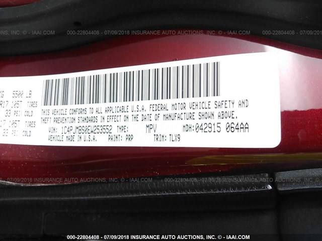 1C4PJMBS0EW253552 - 2014 JEEP CHEROKEE TRAILHAWK RED photo 9