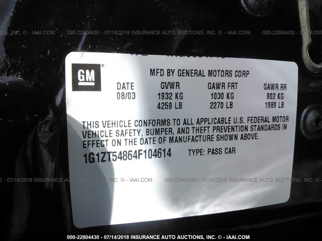 1G1ZT54864F104614 - 2004 CHEVROLET MALIBU LS Qara foto 9