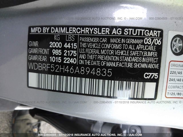 WDBRF52H46A894835 - 2006 MERCEDES-BENZ C GENERATION 2006 230 SILVER photo 9