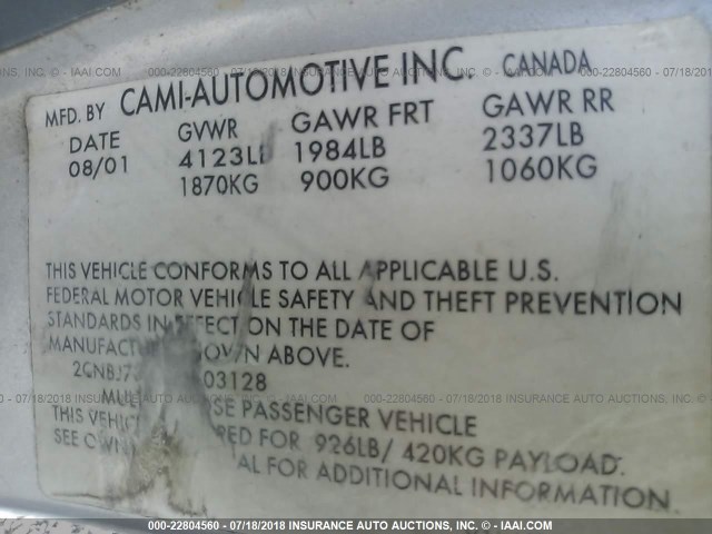 2CNBJ734X26903128 - 2002 CHEVROLET TRACKER ZR2 银色 照片 9