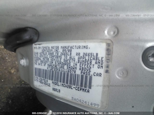 4T1BF22K61U116570 - 2001 TOYOTA CAMRY LE/XLE 银色 照片 9