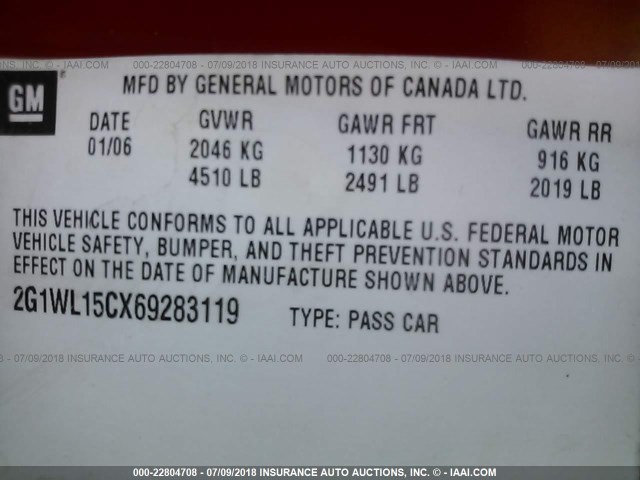 2G1WL15CX69283119 - 2006 CHEVROLET MONTE CARLO SS წითელი ფოტო 9