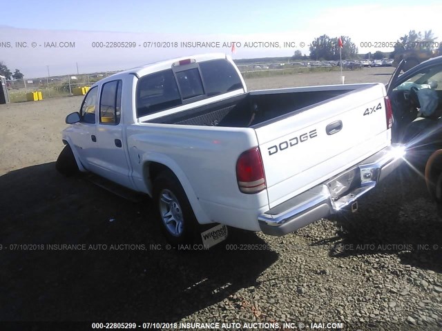 1B7HG48N62S514867 - 2002 DODGE DAKOTA QUAD SLT WHITE photo 3