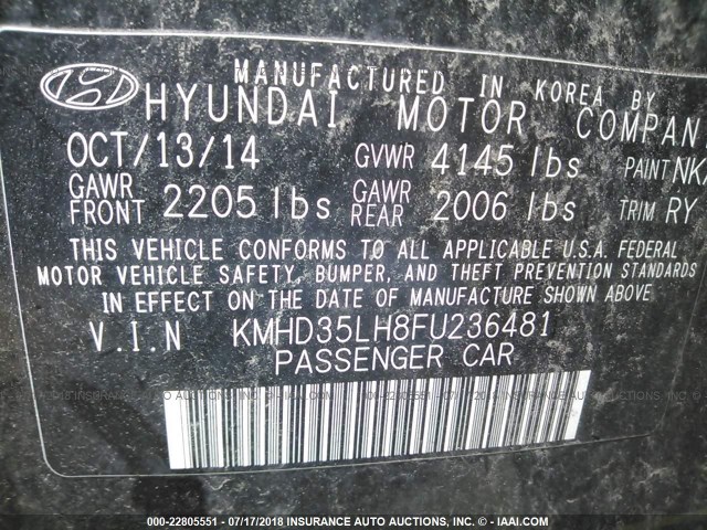 KMHD35LH8FU236481 - 2015 HYUNDAI ELANTRA GT BLACK photo 9