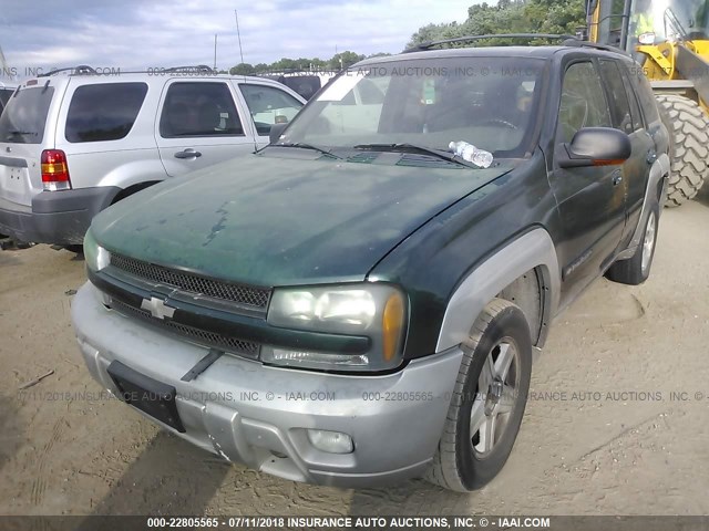 1GNDT13S722280543 - 2002 CHEVROLET TRAILBLAZER  GREEN photo 2