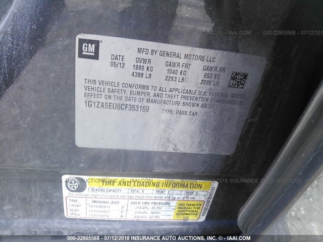 1G1ZA5EU6CF353169 - 2012 CHEVROLET MALIBU LS 灰色 照片 9