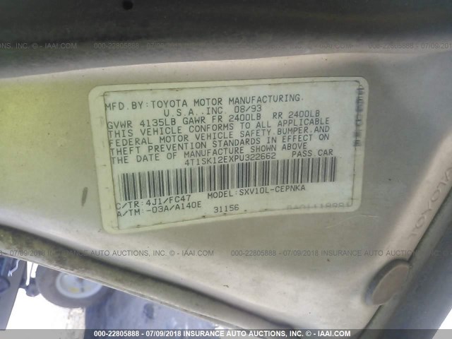 4T1SK12EXPU322662 - 1993 TOYOTA CAMRY LE GOLD photo 9