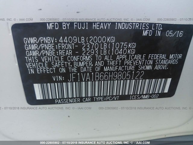 JF1VA1B66H9805122 - 2017 SUBARU WRX GRAY photo 9