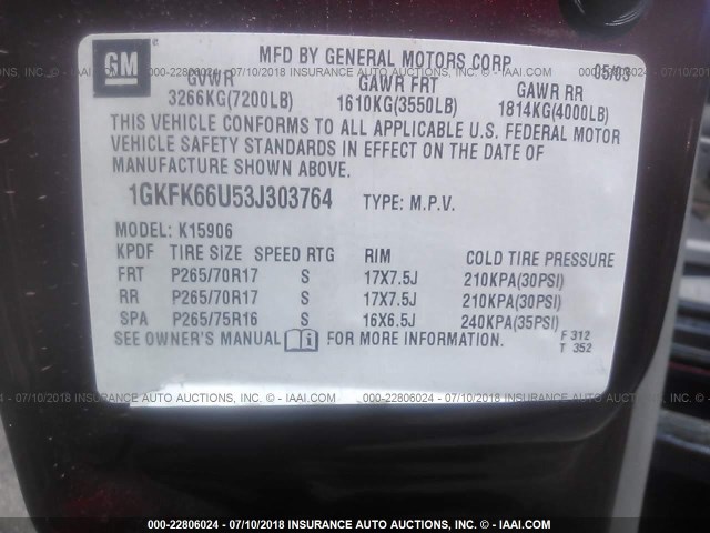 1GKFK66U53J303764 - 2003 GMC YUKON XL DENALI RED photo 9