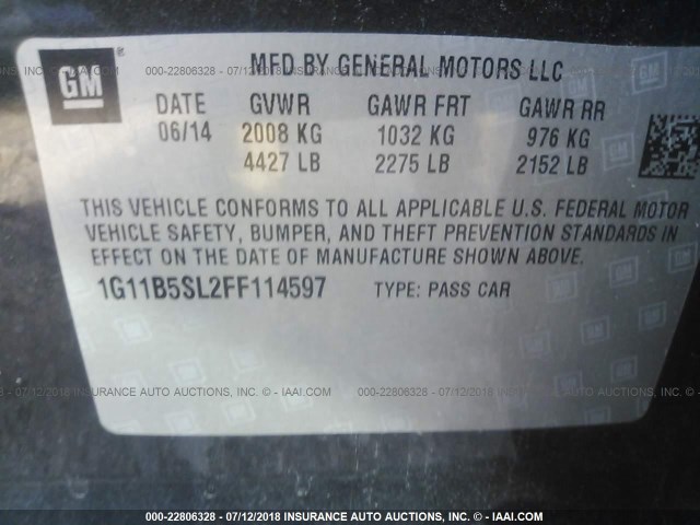 1G11B5SL2FF114597 - 2015 CHEVROLET MALIBU LS ნაცრისფერი ფოტო 9