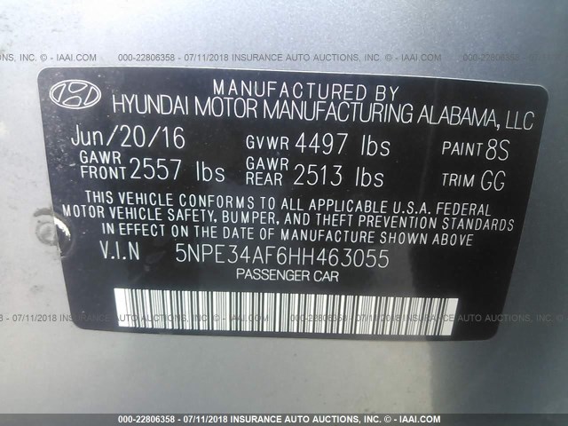 5NPE34AF6HH463055 - 2017 HYUNDAI SONATA SPORT/LIMITED Light Blue photo 9