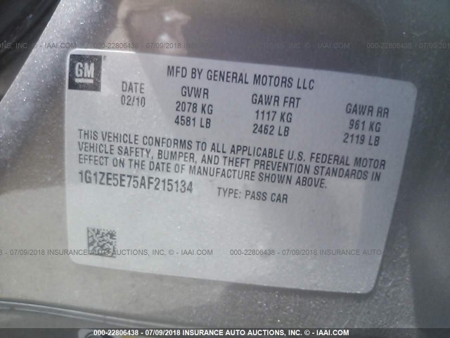 1G1ZE5E75AF215134 - 2010 CHEVROLET MALIBU LTZ 锡色 照片 9