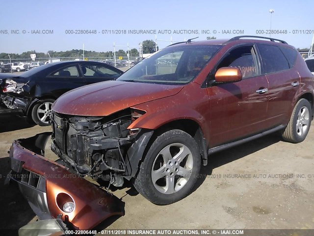 JN8AZ08W64W309675 - 2004 NISSAN MURANO SL/SE ORANGE photo 2