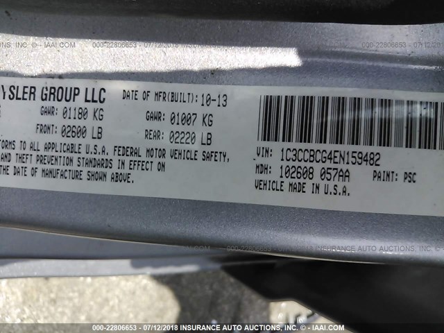 1C3CCBCG4EN159482 - 2014 CHRYSLER 200 LIMITED GRAY photo 9