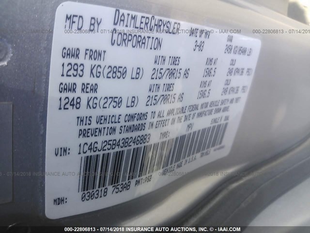 1C4GJ25B43B246883 - 2003 CHRYSLER VOYAGER SILVER photo 9