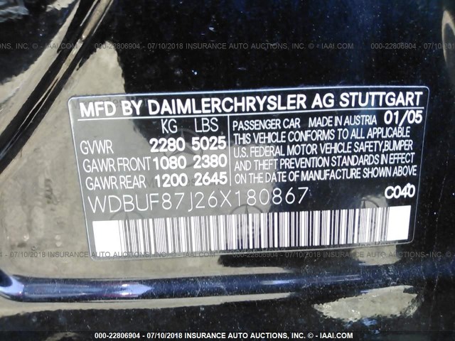 WDBUF87J26X180867 - 2006 MERCEDES-BENZ E 350 4MATIC BLACK photo 9