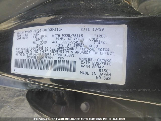 JT3HN86R8Y0275558 - 2000 TOYOTA 4RUNNER SR5 BLACK photo 9