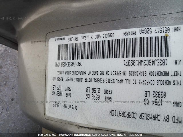 1B3EJ46C3WN139371 - 1998 DODGE STRATUS SILVER photo 9