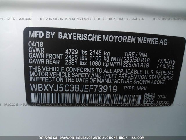 WBXYJ5C38JEF73919 - 2018 BMW X2 XDRIVE28I WHITE photo 9