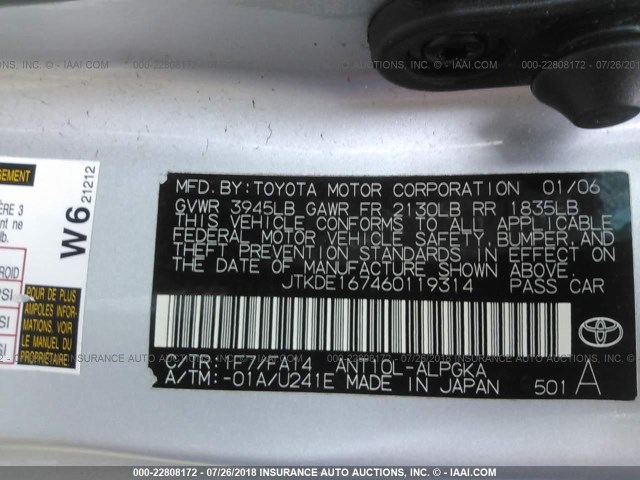 JTKDE167460119314 - 2006 TOYOTA SCION TC 银色 照片 9