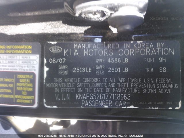 KNAFG526177118965 - 2007 KIA RONDO LX/EX BLACK photo 9