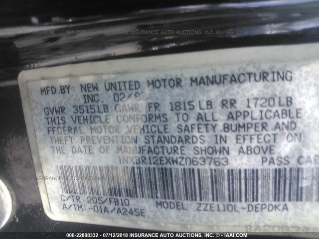 1NXBR12EXWZ063763 - 1998 TOYOTA COROLLA VE/CE/LE 黑色 照片 9