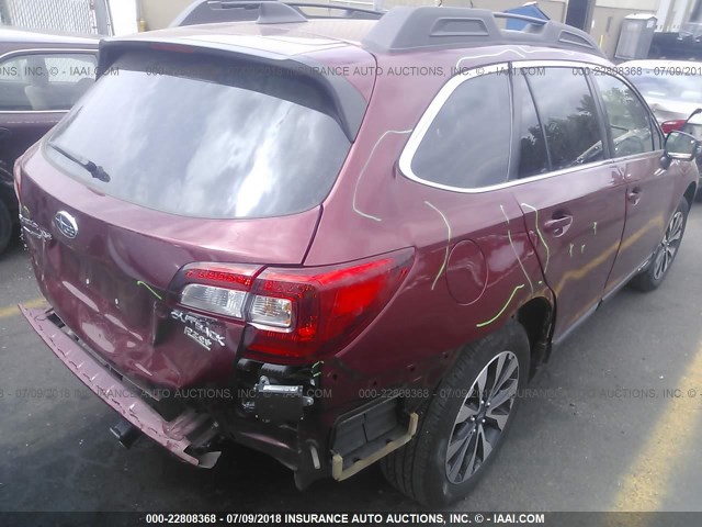 4S4BSANC6G3355240 - 2016 SUBARU OUTBACK 2.5I LIMITED RED photo 4