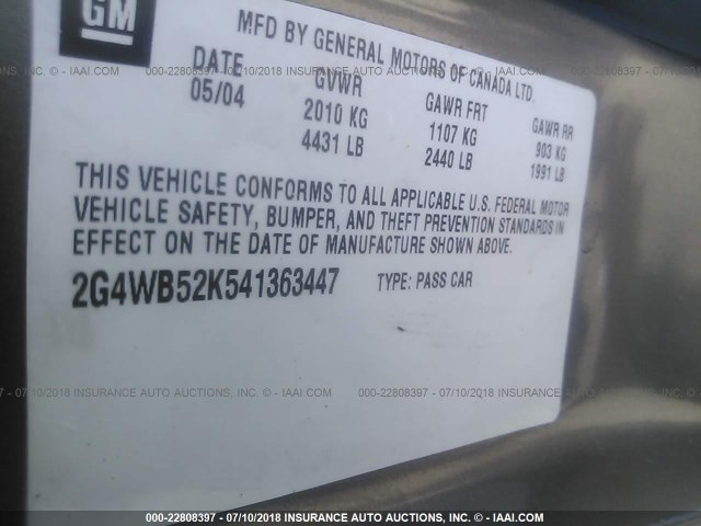 2G4WB52K541363447 - 2004 BUICK REGAL LS 棕色 照片 9