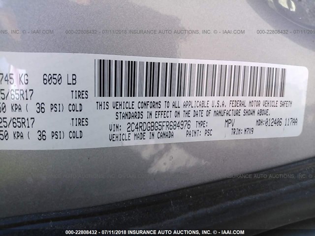 2C4RDGBG5FR684976 - 2015 DODGE GRAND CARAVAN SE SILVER photo 9