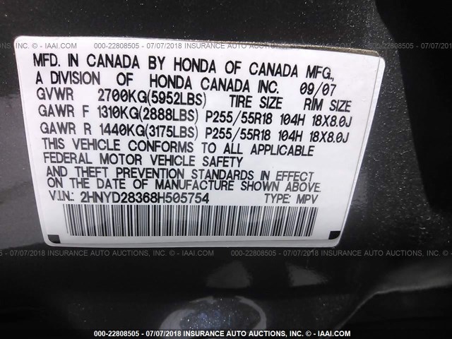 2HNYD28368H505754 - 2008 ACURA MDX TECHNOLOGY GRAY photo 9