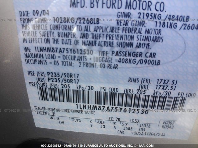 1LNHM87A75Y612530 - 2005 LINCOLN LS 银色 照片 9