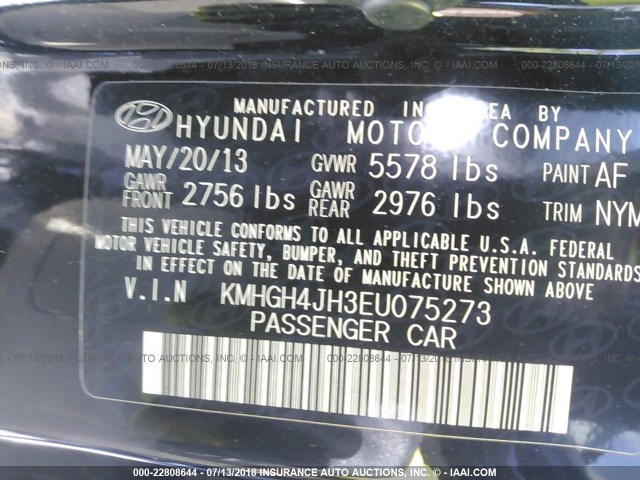 KMHGH4JH3EU075273 - 2014 HYUNDAI EQUUS SIGNATURE/ULTIMATE BLACK photo 9