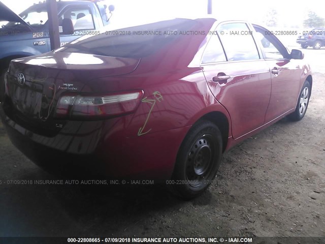 4T1BE46K88U257708 - 2008 TOYOTA CAMRY CE/LE/XLE/SE RED photo 4