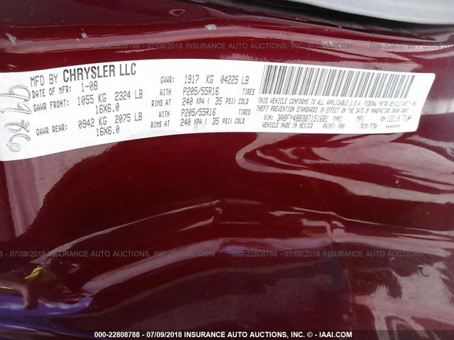 3A8FY48B38T151681 - 2008 CHRYSLER PT CRUISER RED photo 9