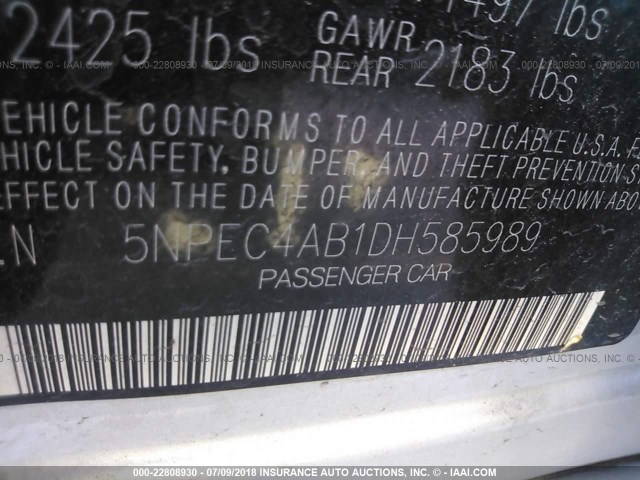 5NPEC4AB1DH585989 - 2013 HYUNDAI SONATA SE/LIMITED SILVER photo 9