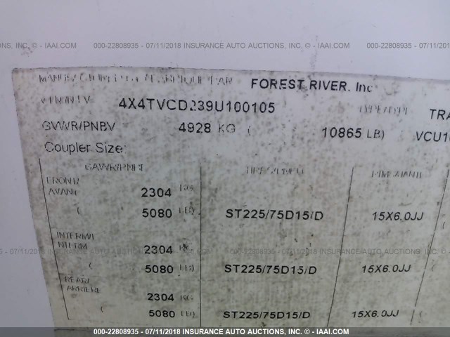 4X4TVCD239U100105 - 2009 FOREST RIVER OTHER  白色 照片 9