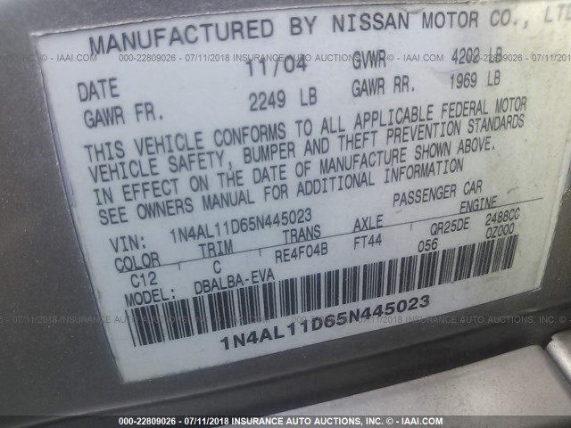 1N4AL11D65N445023 - 2005 NISSAN ALTIMA S/SL TAN photo 9