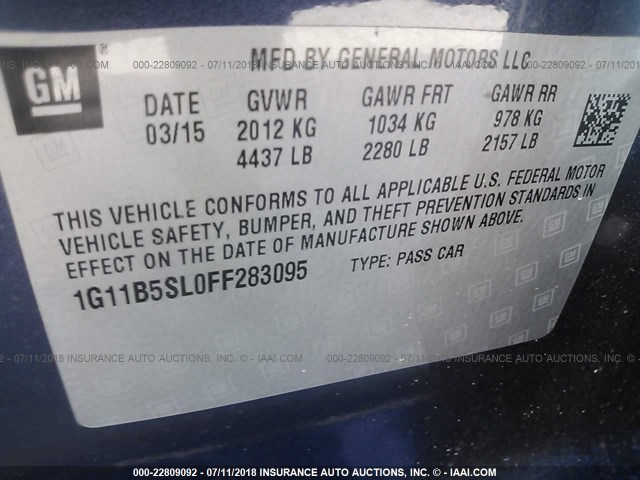 1G11B5SL0FF283095 - 2015 CHEVROLET MALIBU LS BLUE photo 9