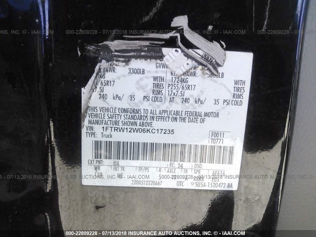 1FTRW12W06KC17235 - 2006 FORD F150 SUPERCREW შავი ფოტო 9