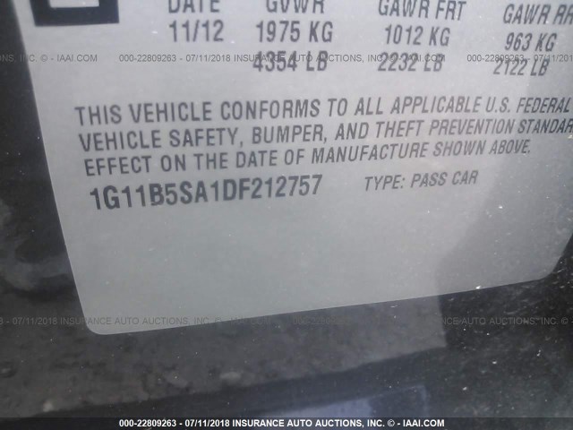 1G11B5SA1DF212757 - 2013 CHEVROLET MALIBU LS GRAY photo 9