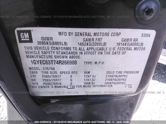 1GYEC63T74R266908 - 2004 CADILLAC ESCALADE LUXURY შავი ფოტო 9