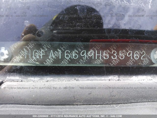 2HGFA16699H535962 - 2009 HONDA CIVIC BLACK photo 9