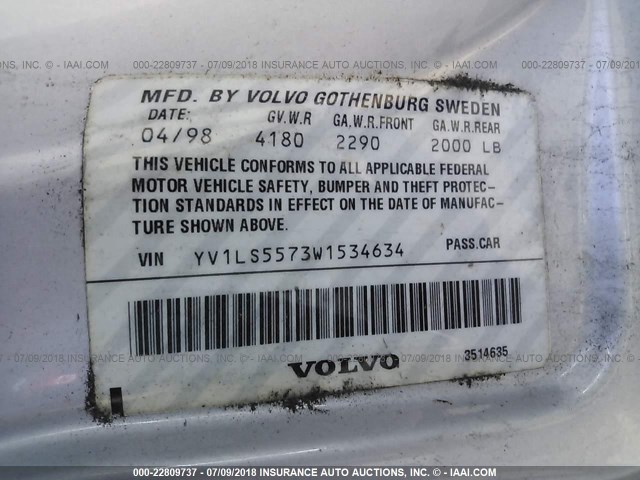 YV1LS5573W1534634 - 1998 VOLVO S70 SILVER photo 9