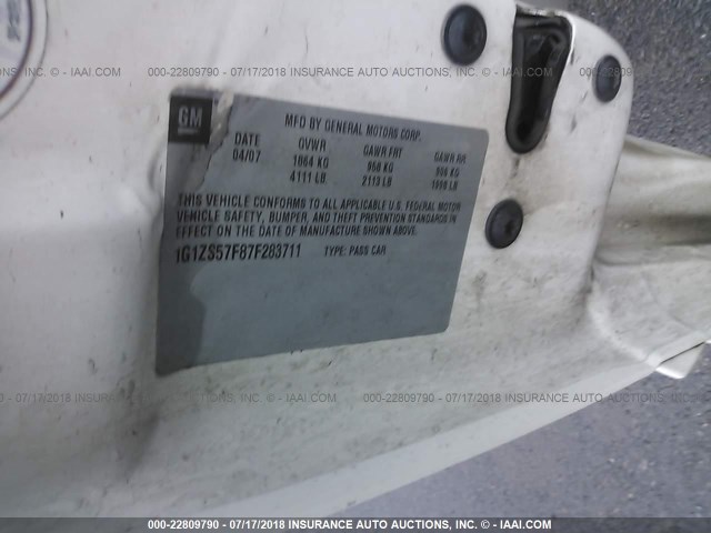 1G1ZS57F87F283711 - 2007 CHEVROLET MALIBU LS WHITE photo 9