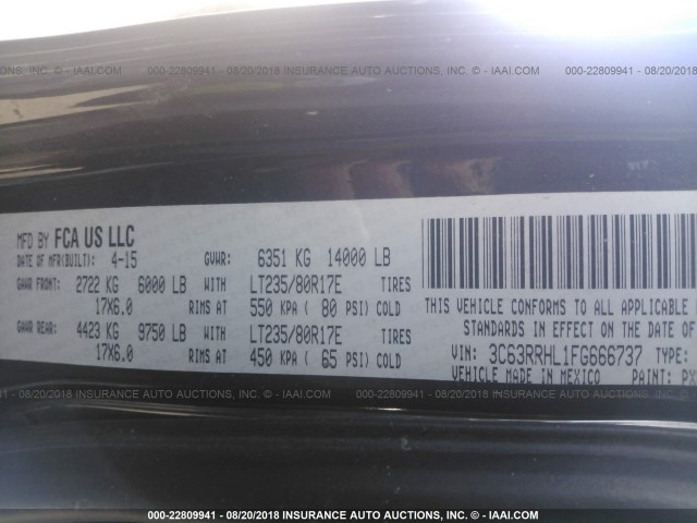 3C63RRHL1FG666737 - 2015 RAM 3500 SLT BLACK photo 9