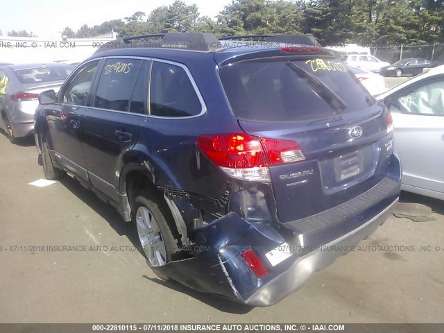 4S4BRBCC5B3321433 - 2011 SUBARU OUTBACK 2.5I PREMIUM BLUE photo 3