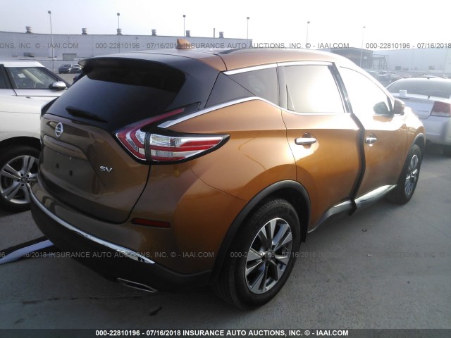 5N1AZ2MG6HN101390 - 2017 NISSAN MURANO S/SL/SV/PLATINUM ORANGE photo 4