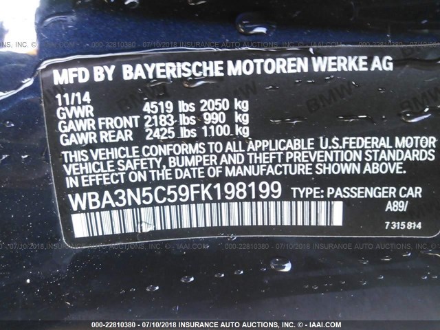 WBA3N5C59FK198199 - 2015 BMW 428 XI BLACK photo 9